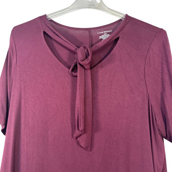 LANE BRYANT Womens Size 18/20 Burgundy Tie Neck Short Sleeve Top - Picture 2 of 4